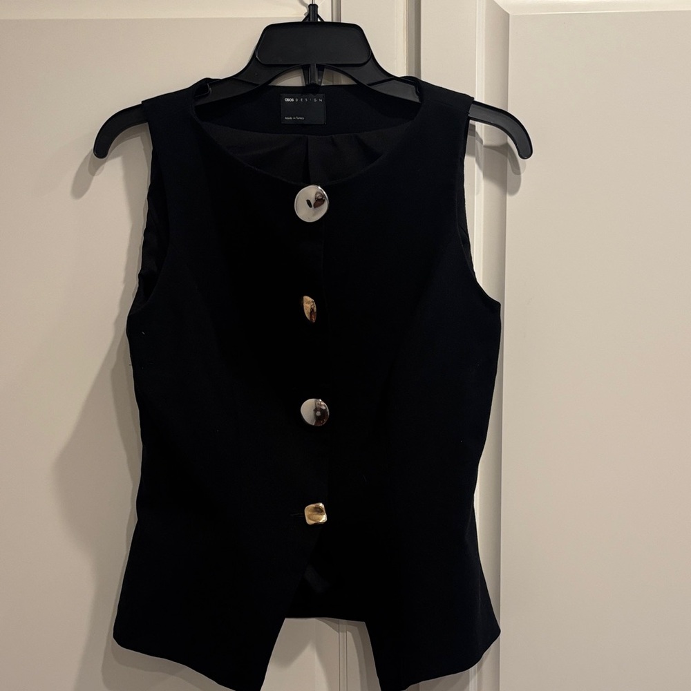 ASOS Black Sleeveless Top with Silver and Gold Buttons